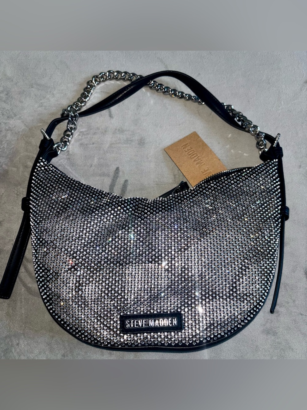 Steve Madden Silver Crystal Crescent Shoulder Bag